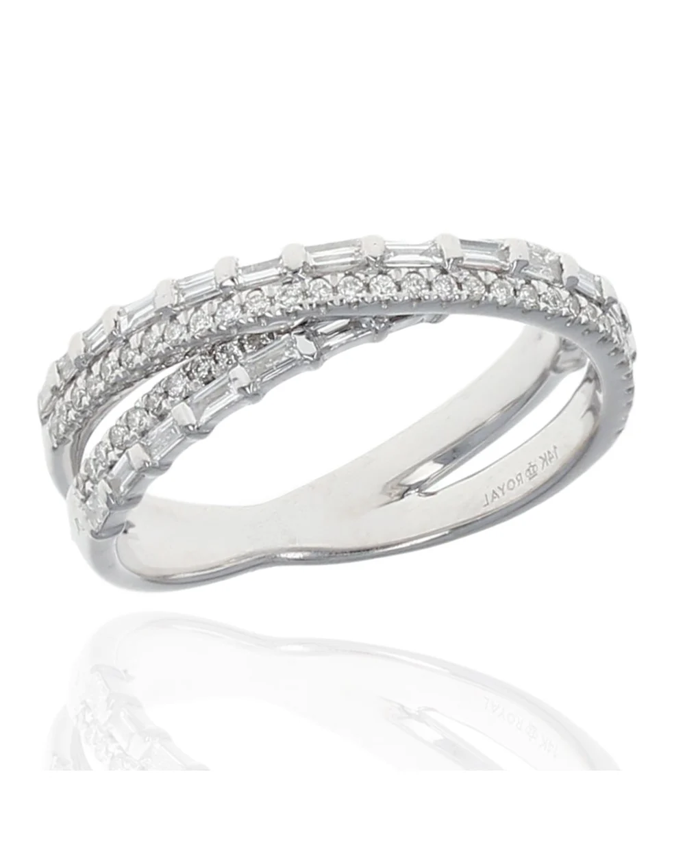 Baguette and Round Diamond Crossover Ring
