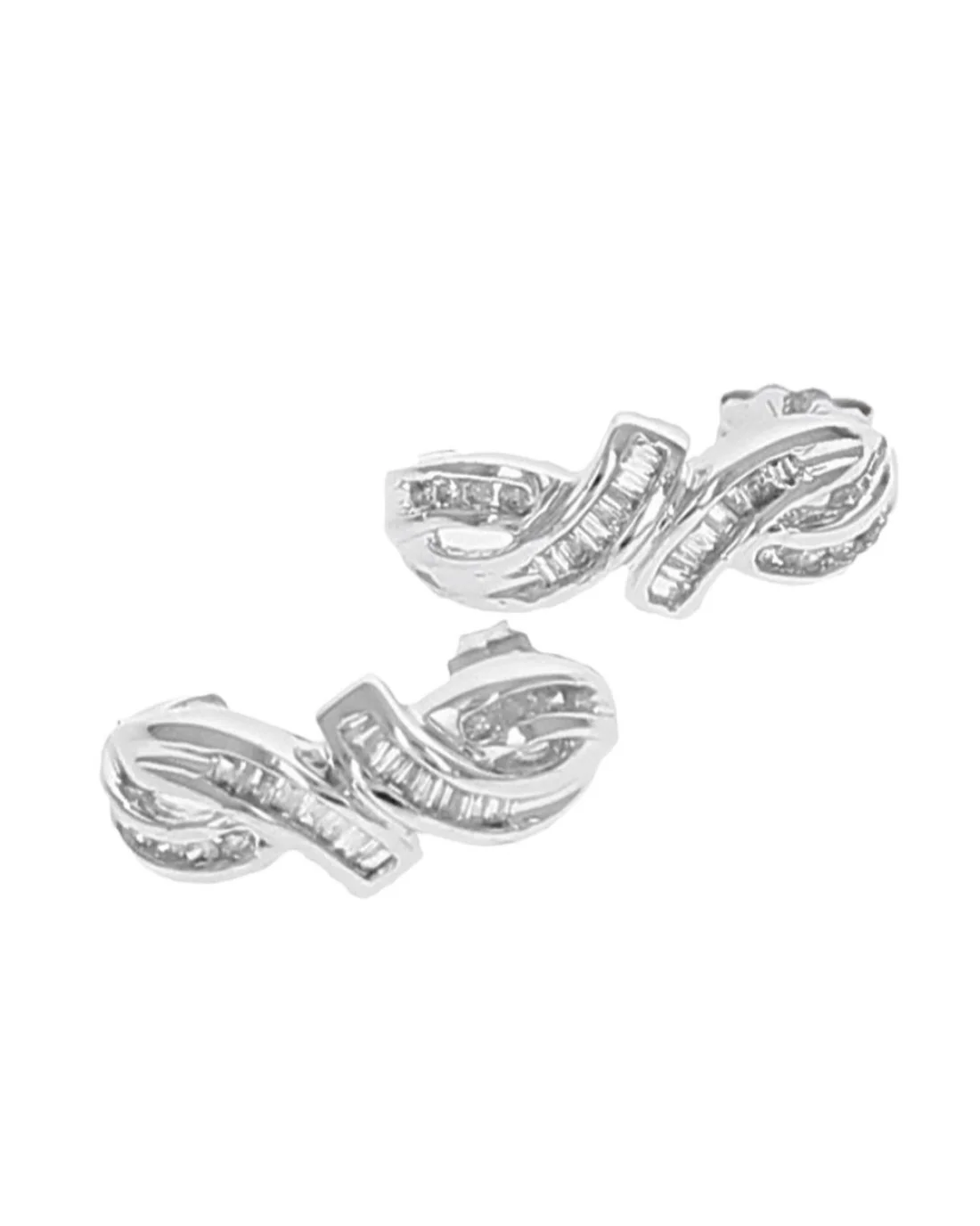 Baguette and Single Cut Diamond Bypass Earrings - Image 2
