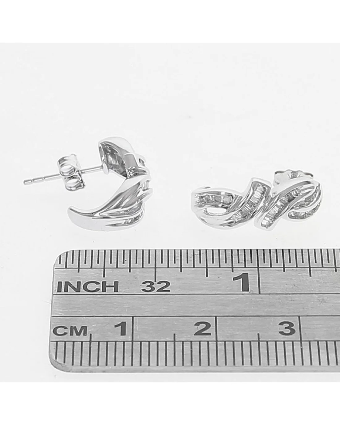 Baguette and Single Cut Diamond Bypass Earrings - Image 3