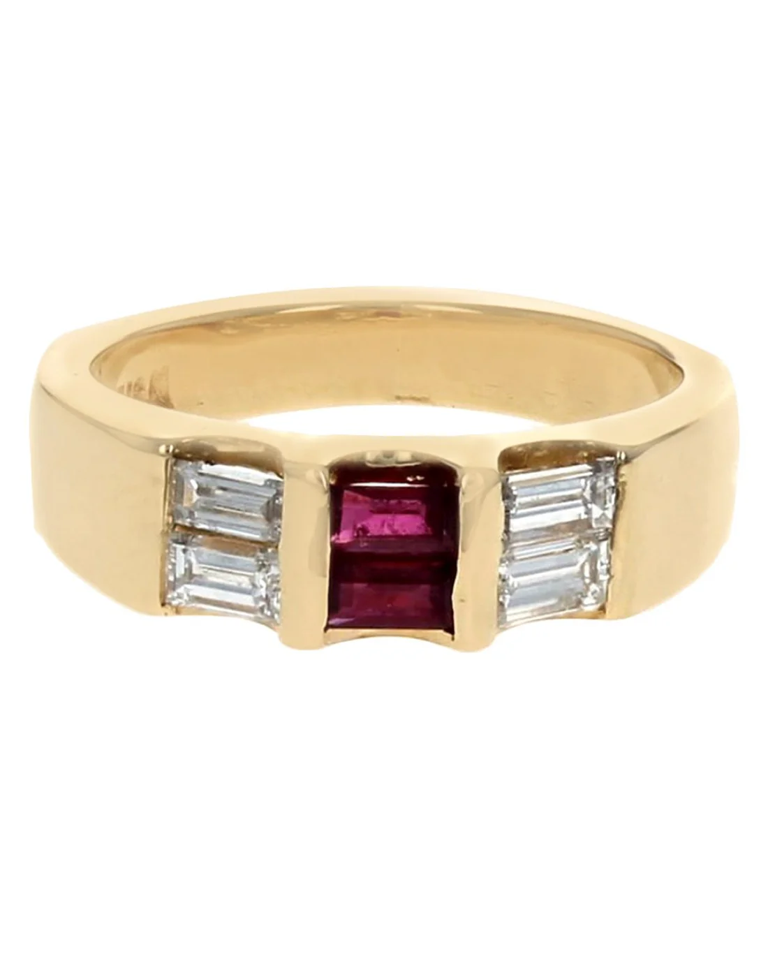 Baguette Diamond and Ruby Tapered Ring - Image 2