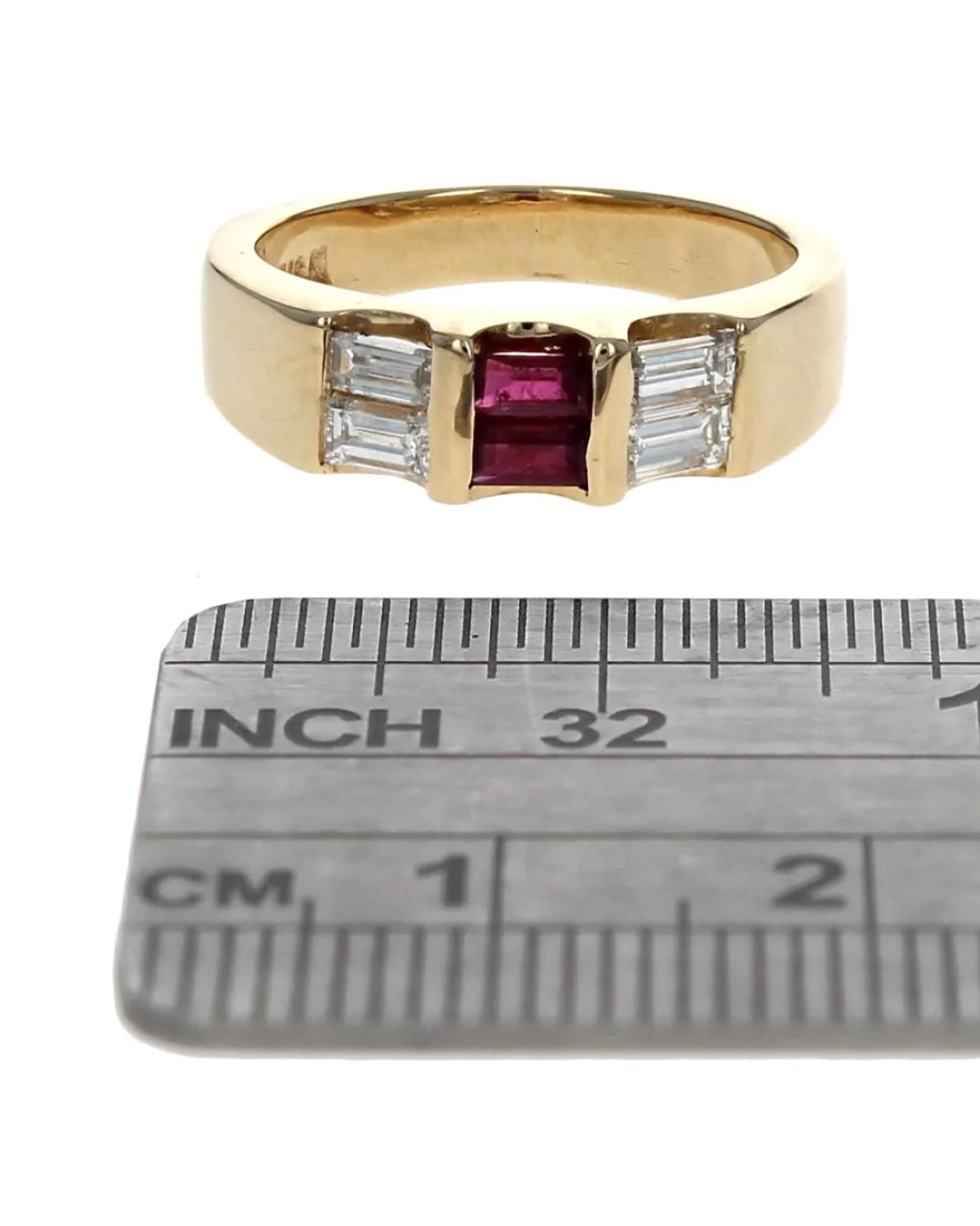 Baguette Diamond and Ruby Tapered Ring - Image 3