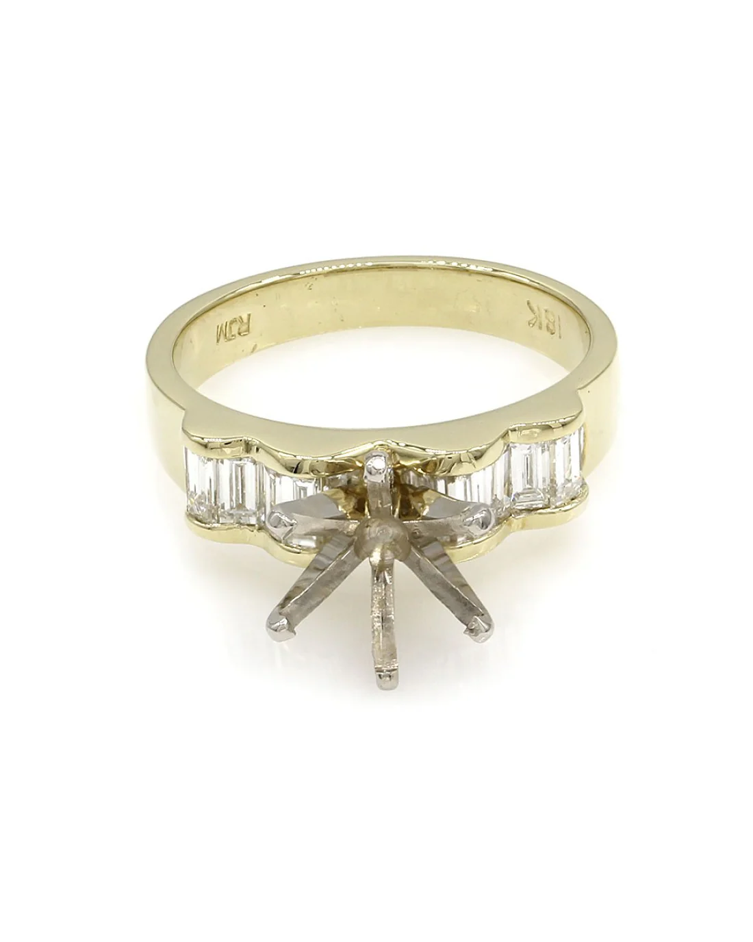 Baguette Diamond Engagement Ring Mounting in Gold - Image 2