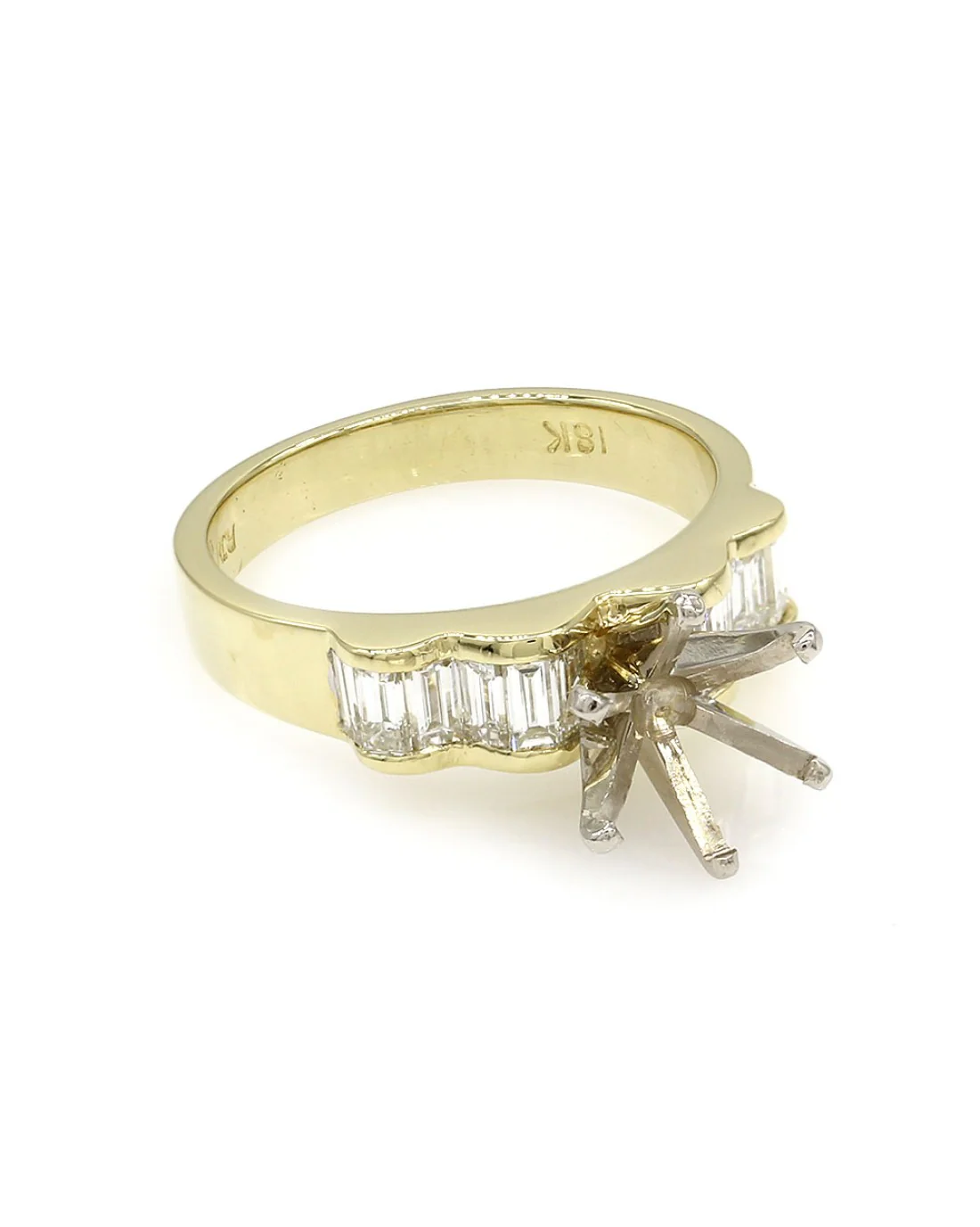 Baguette Diamond Engagement Ring Mounting in Gold - Image 3
