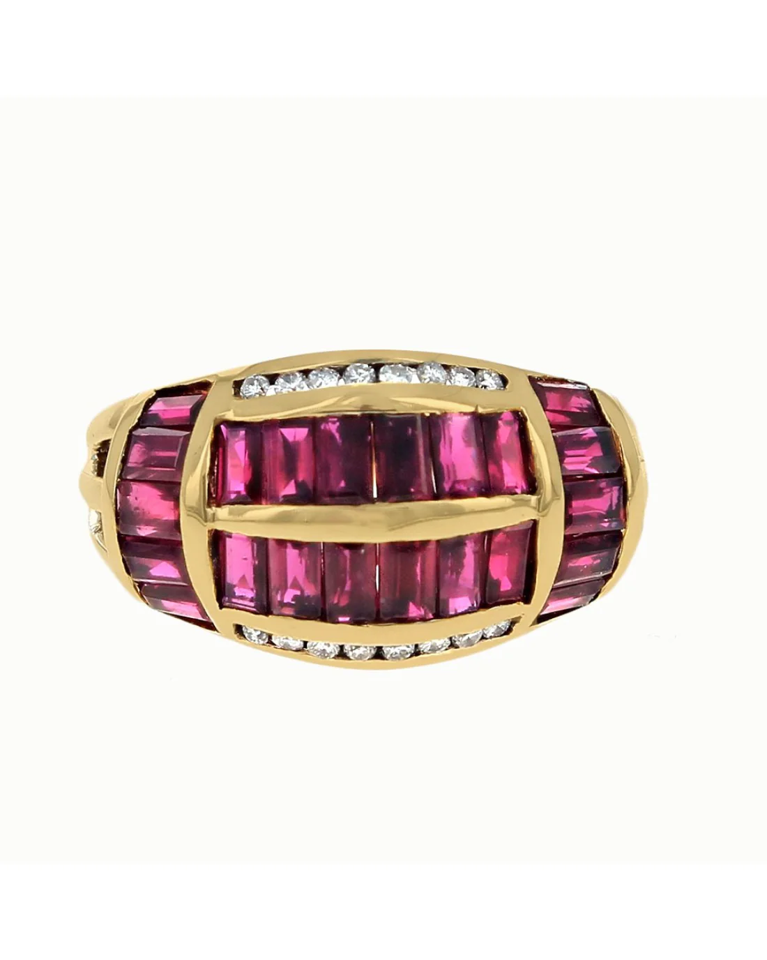 Baguette Ruby and Round Diamond Tapered Ring in Gold - Image 2