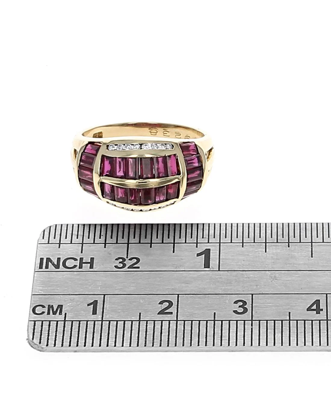 Baguette Ruby and Round Diamond Tapered Ring in Gold - Image 3