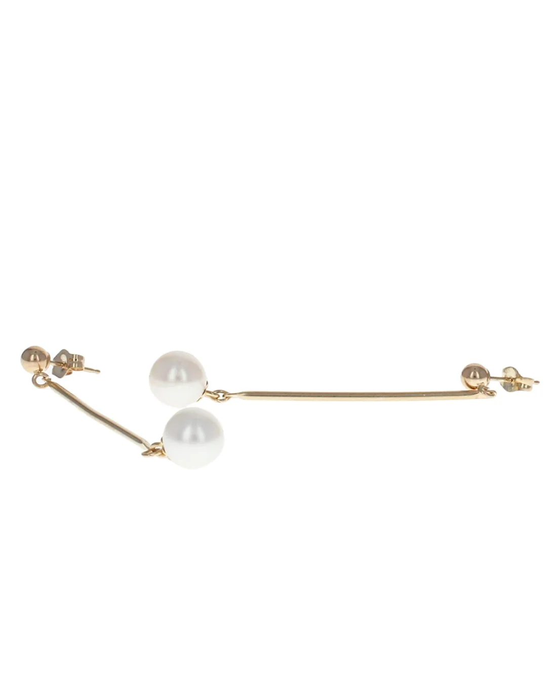 Ball and Pearl Dangle Earrings in Gold - Image 2