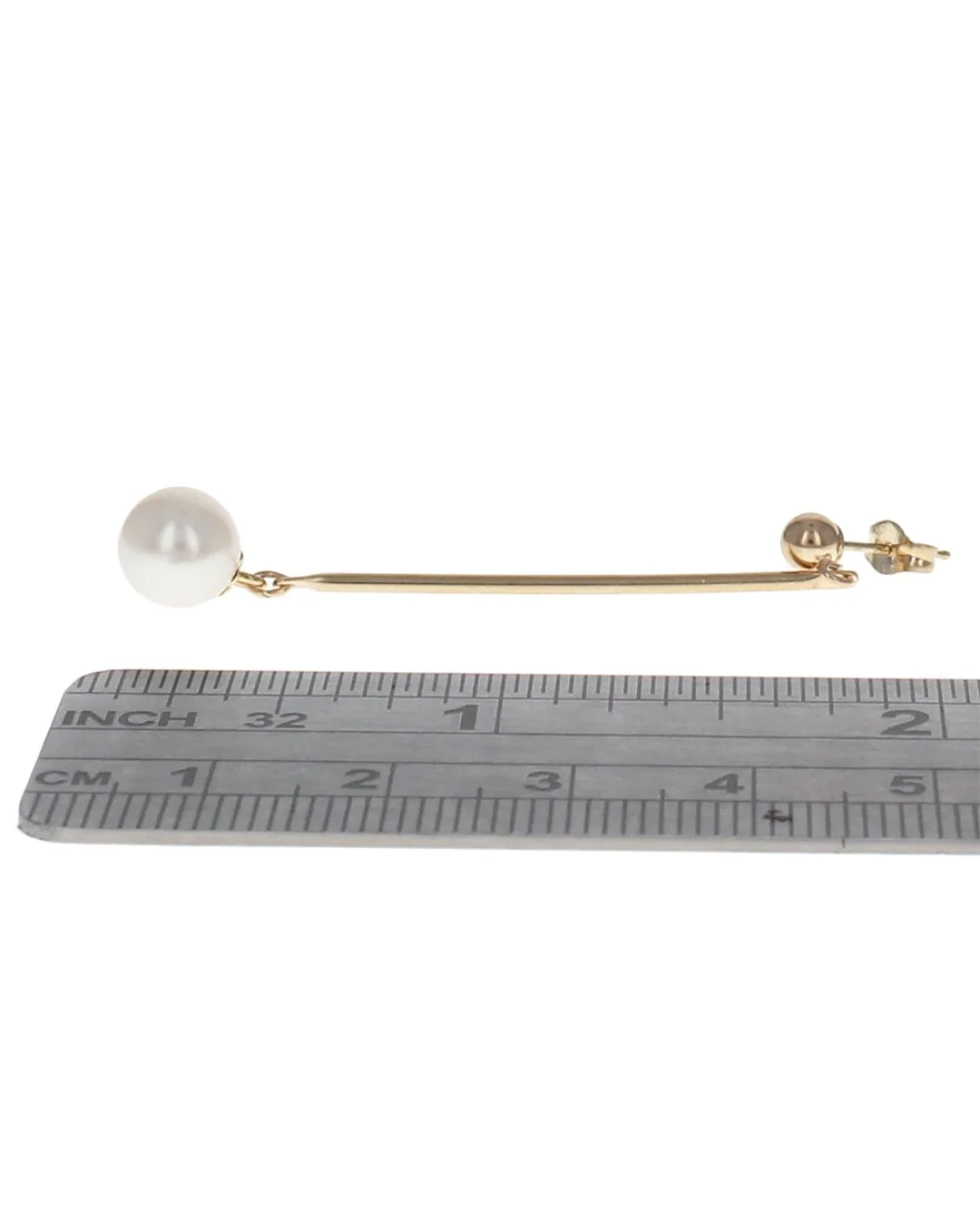 Ball and Pearl Dangle Earrings in Gold - Image 3