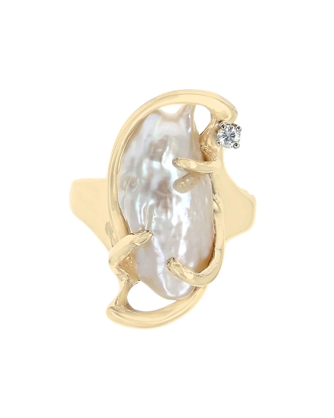 Baroque Pearl and Diamond Accent Fashion Ring in Yellow Gold - Image 2