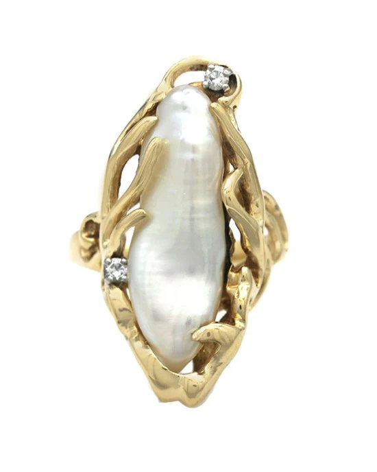 Baroque Pearl and Diamond Accent Free Form Ring - Image 2