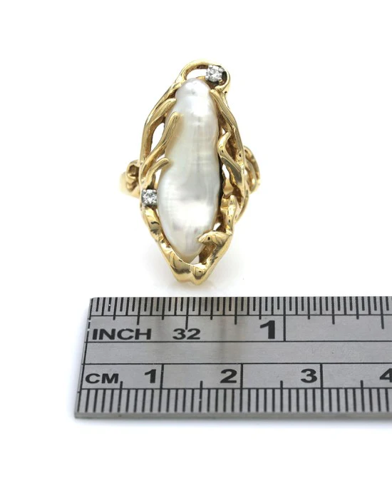 Baroque Pearl and Diamond Accent Free Form Ring - Image 3