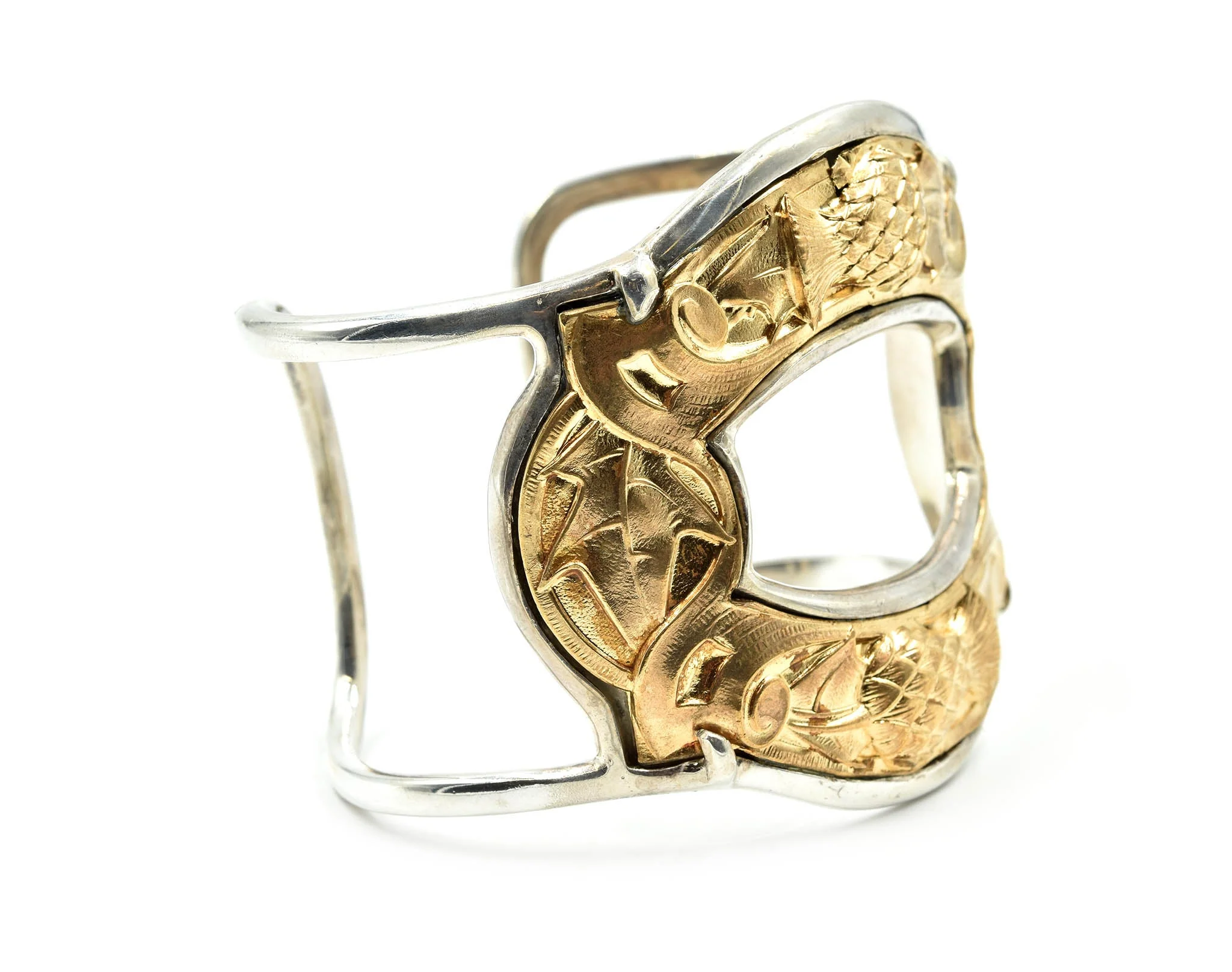Barry Brinker Sterling Silver and Gold Vermeil Vintage Cuff Bracelet - Image 2