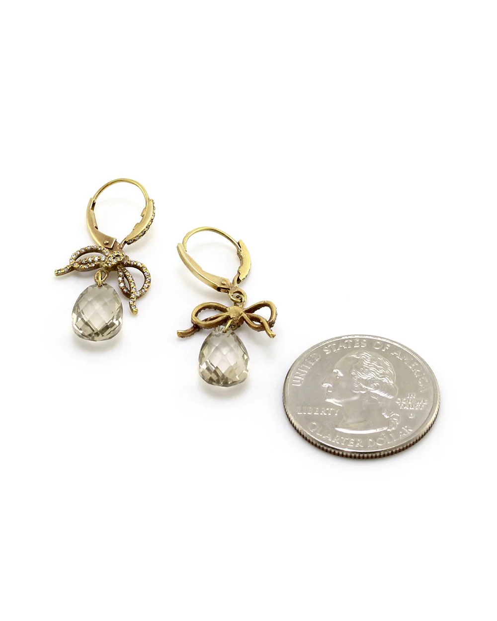 Barry Kronen Rock Candy Diamond Bow and Quartz Drop Earrings in Yellow Gold - Image 3