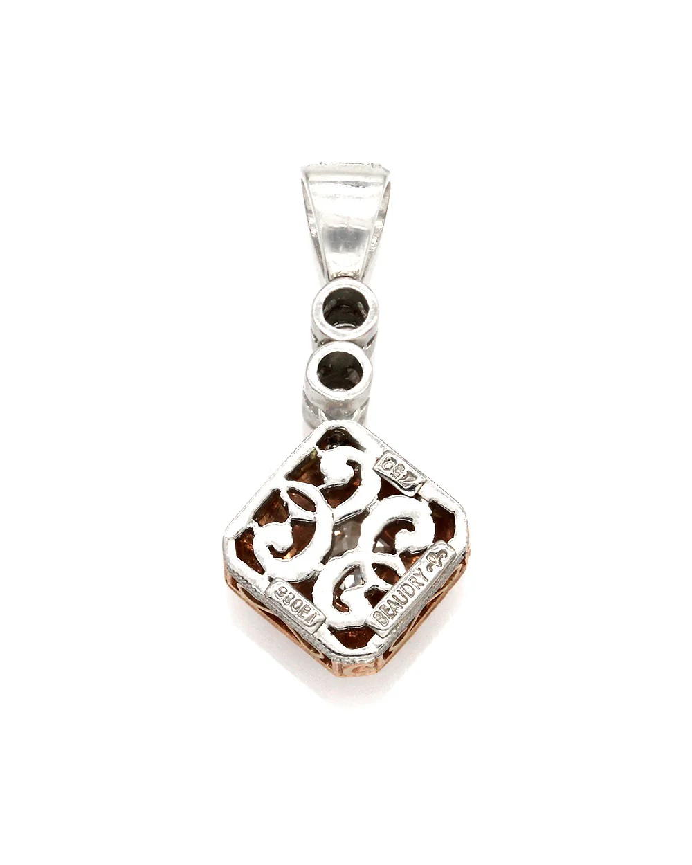 Beaudry 18kw/Plat Pink and White Diamond Pendant with Asscher Center - Image 2