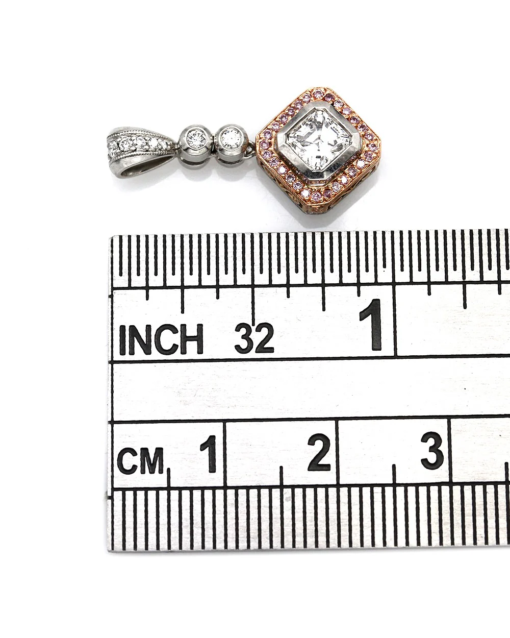 Beaudry 18kw/Plat Pink and White Diamond Pendant with Asscher Center - Image 3