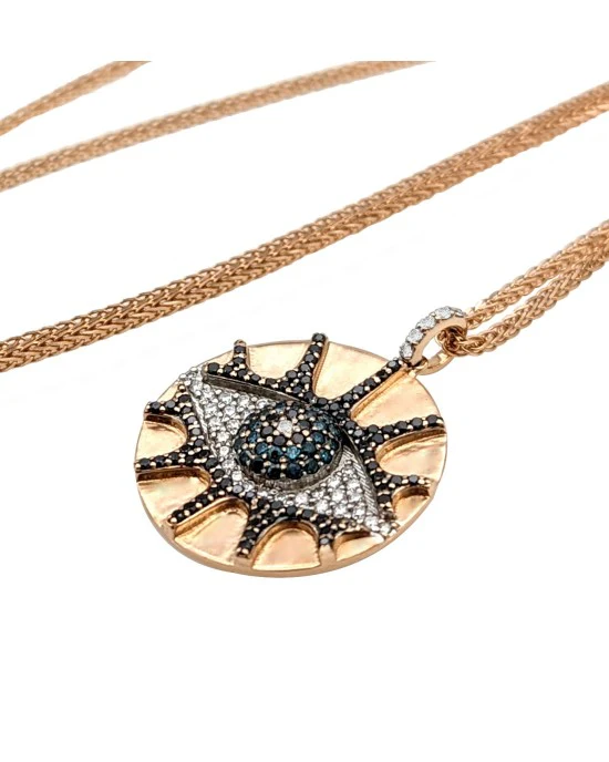 Bee Goddess Black, White and Blue Diamlnd Evil Eye Necklace - Image 2