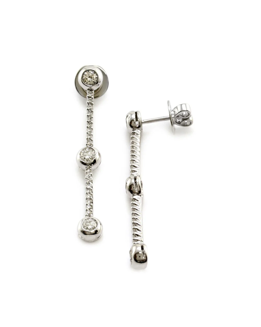 Bezel Station Diamond Bar Drop Earrings - Image 2