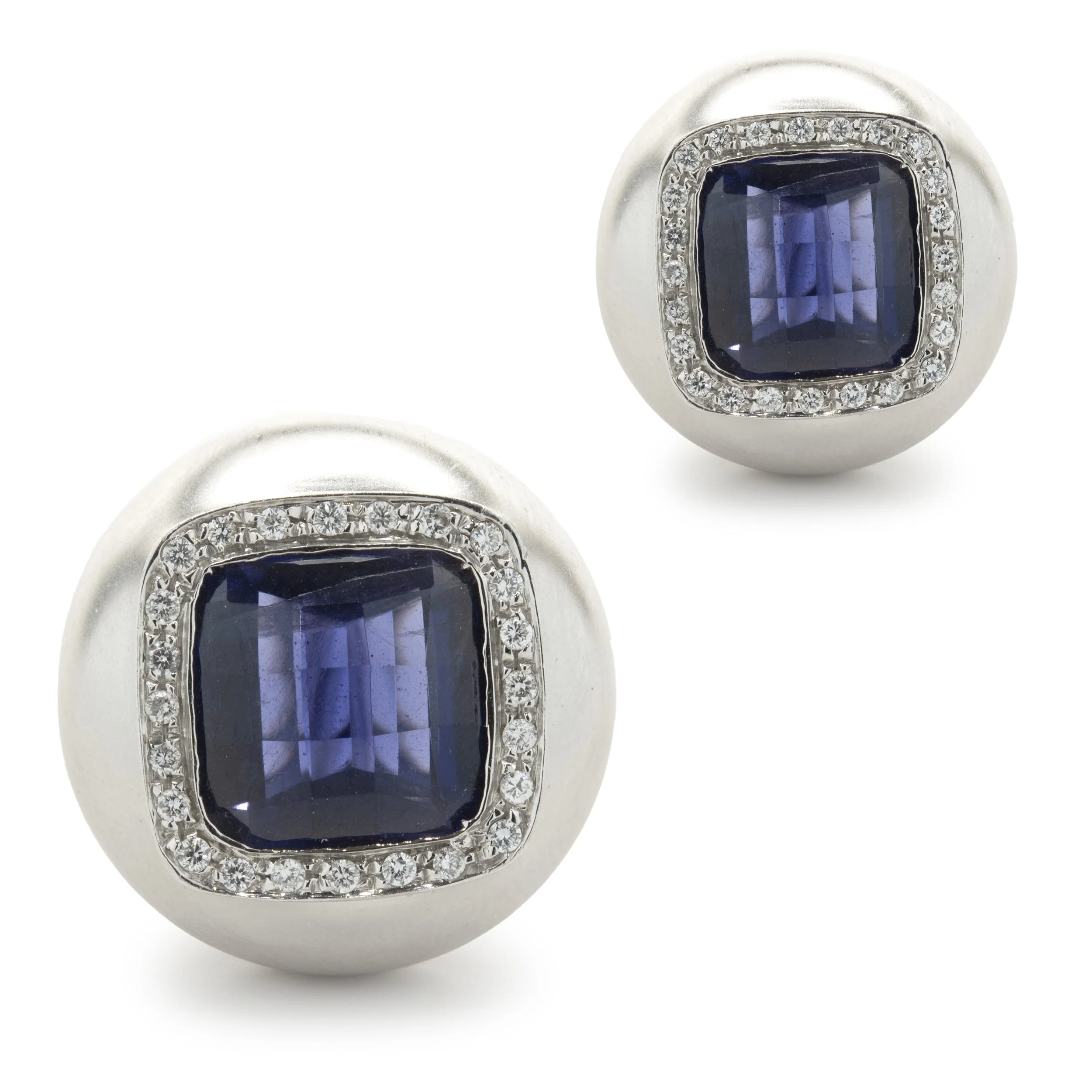 BIBIGI 18 Karat White Gold Iolite and Diamond Button Earrings