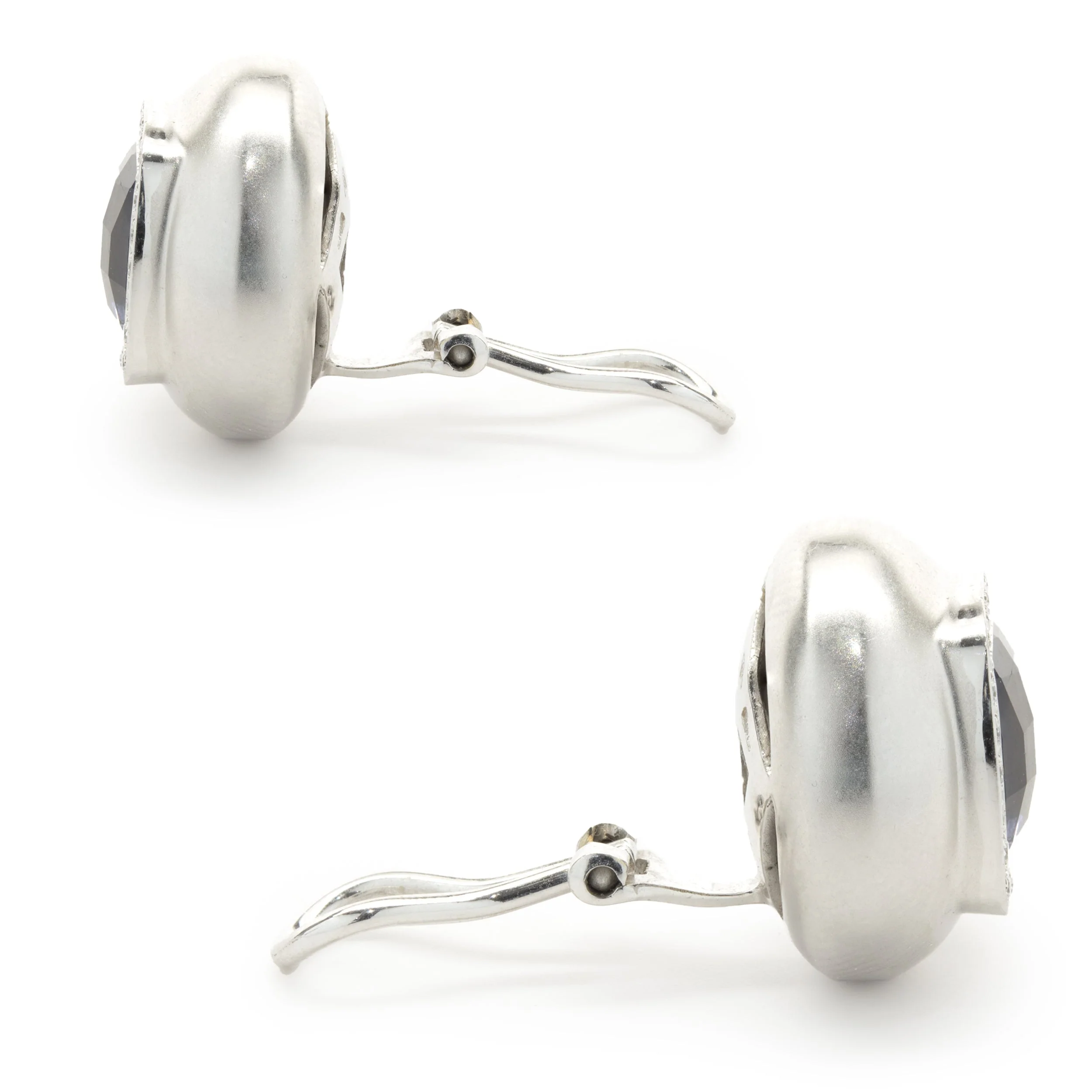 BIBIGI 18 Karat White Gold Iolite and Diamond Button Earrings - Image 2