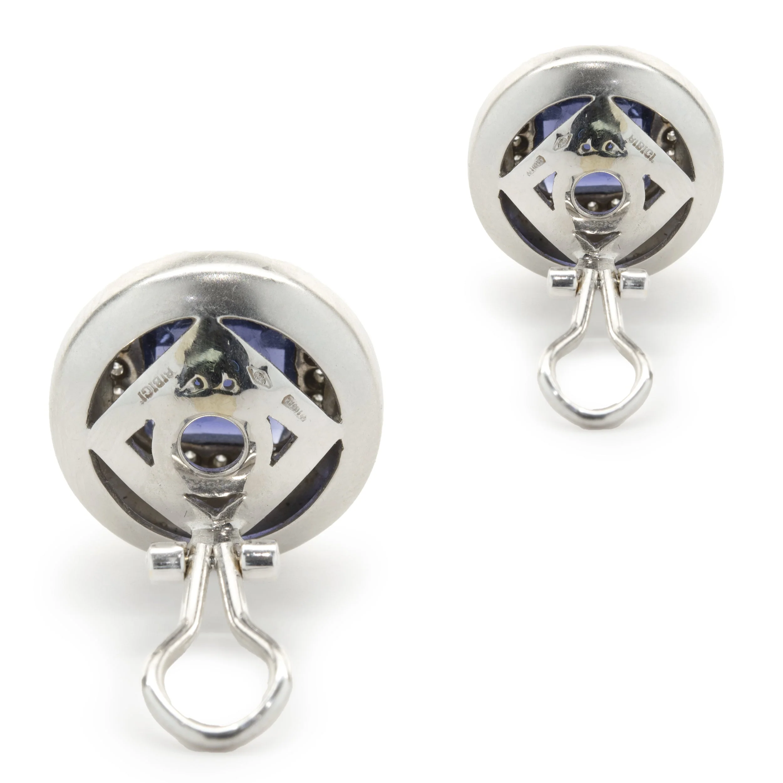 BIBIGI 18 Karat White Gold Iolite and Diamond Button Earrings - Image 3