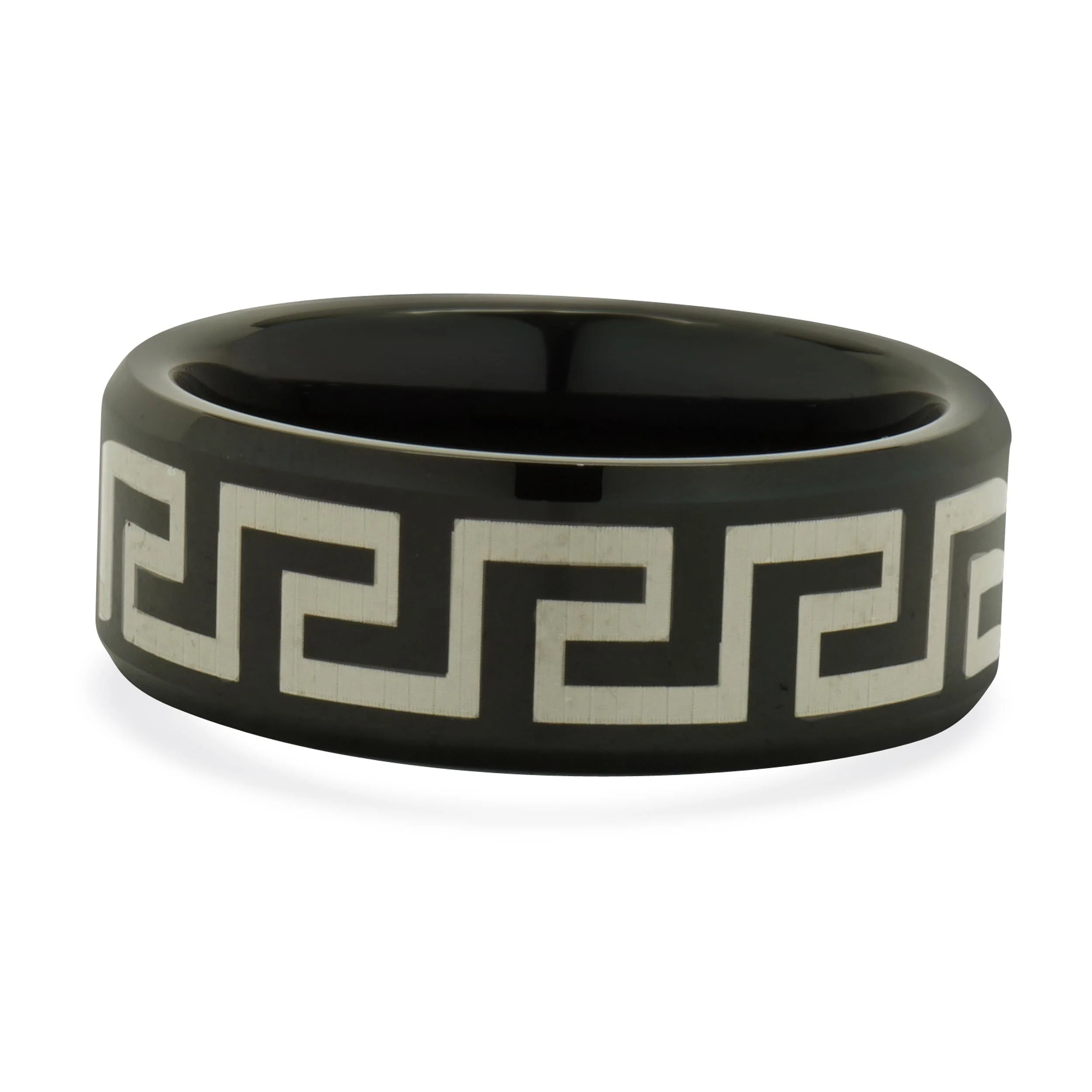 Black 8MM Tungsten Greek Key Band
