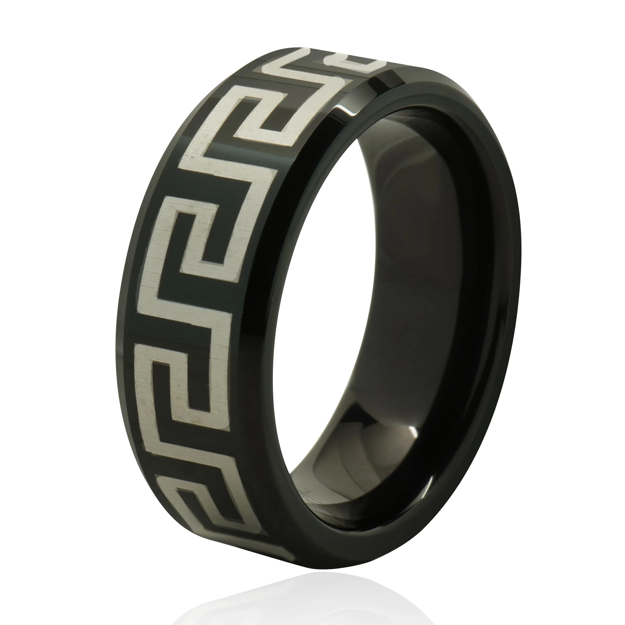 Black 8MM Tungsten Greek Key Band - Image 2