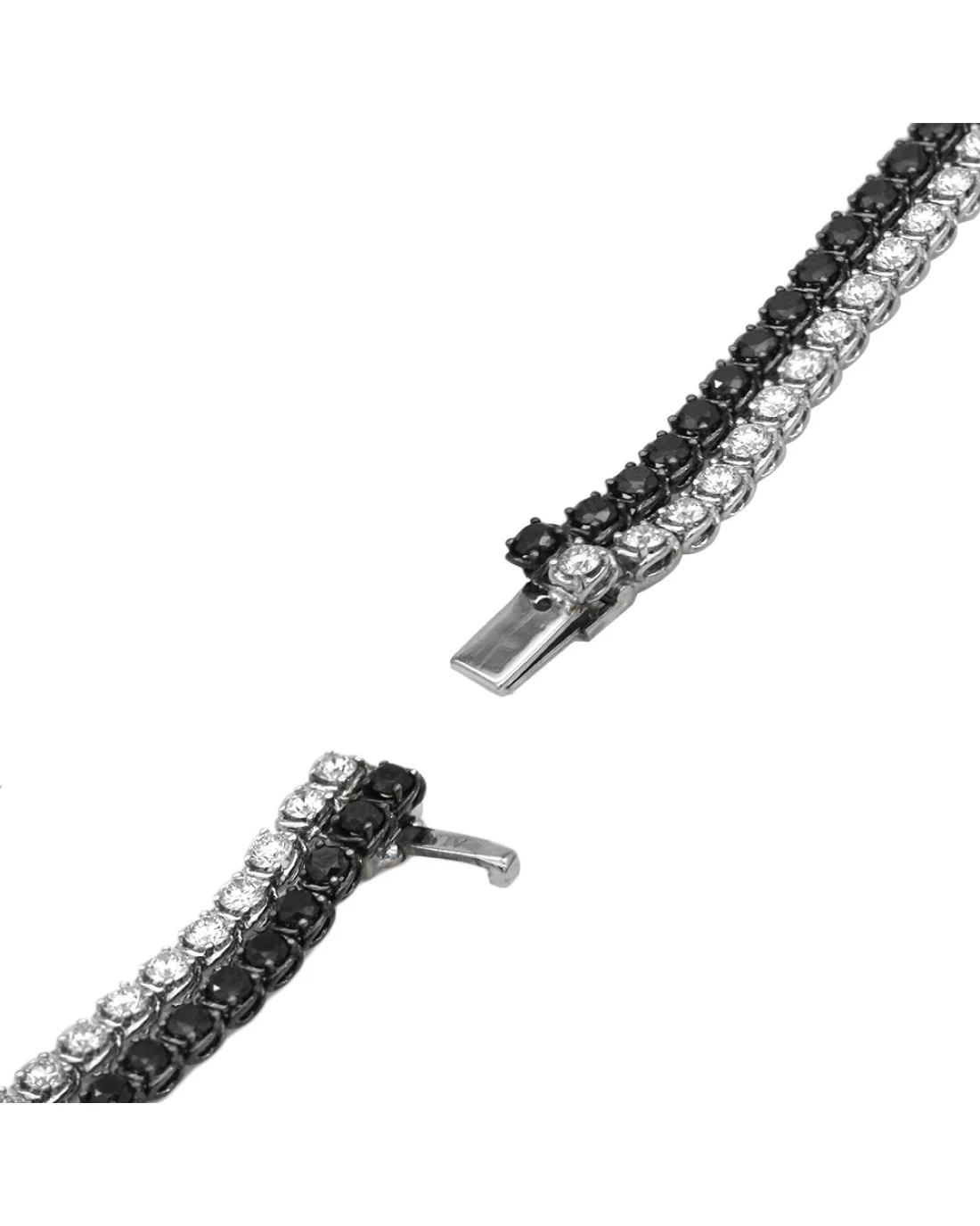 Black and White Diamond 2 Row Crossover Bracelet - Image 2