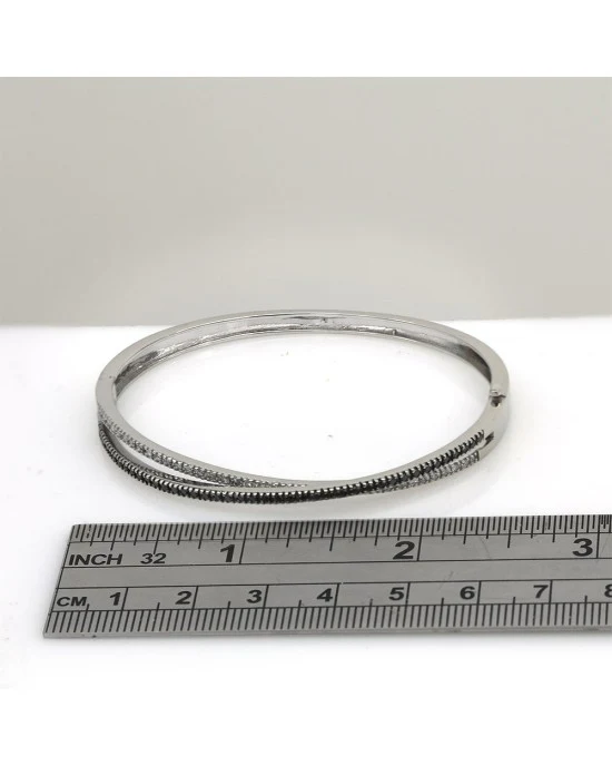 Black and White Diamond Crossover Bangle Bracelet - Image 3