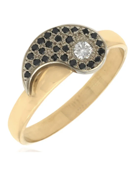 Black and White Diamond Yin Ring