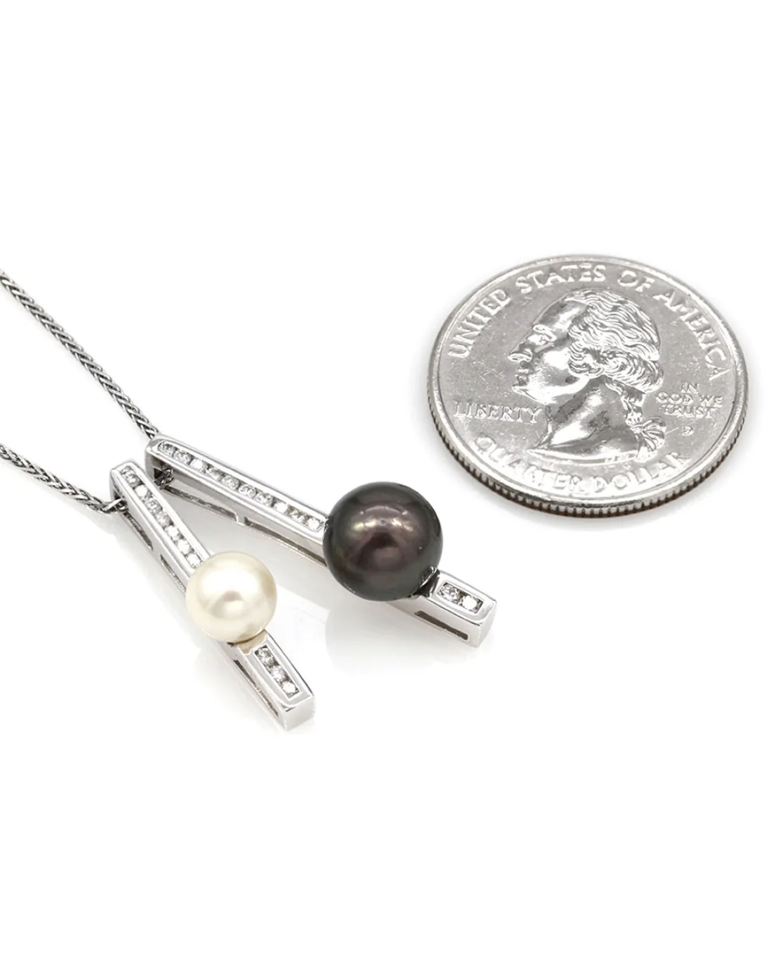 Black and White Pearl Diamond Bar Necklace - Image 3