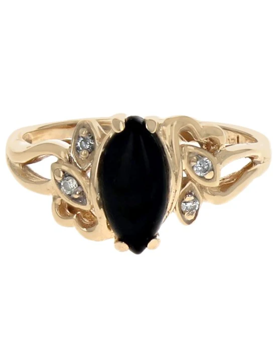 Black Coral and Diamond Accent Ring in Yellow Gold - Image 2