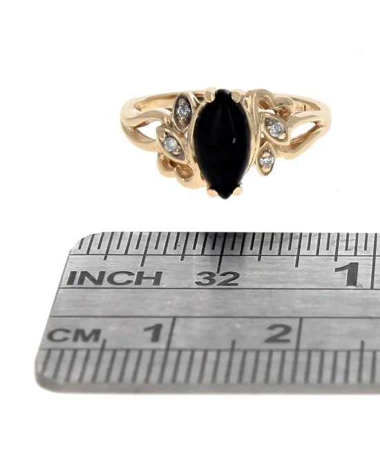 Black Coral and Diamond Accent Ring in Yellow Gold - Image 3