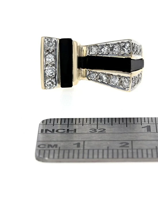 Black Onyx and Diamond Geometric Fashion Ring in Yellow Gold - Image 3