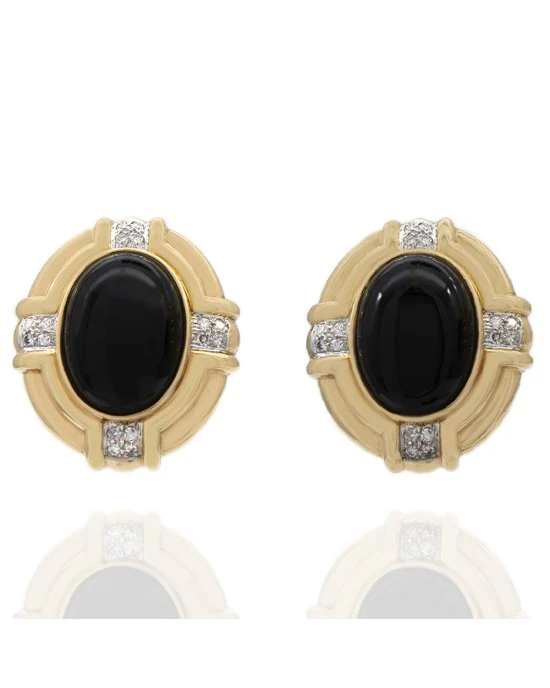 Black Onyx and Diamond Oval Earrings
