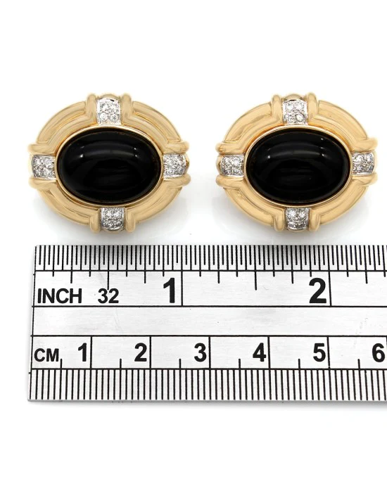 Black Onyx and Diamond Oval Earrings - Image 3