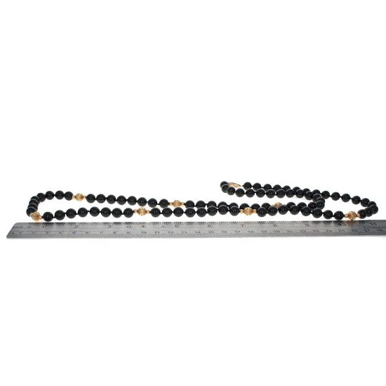 14K Yellow Gold & Black Onyx Bead Necklace - Image 3