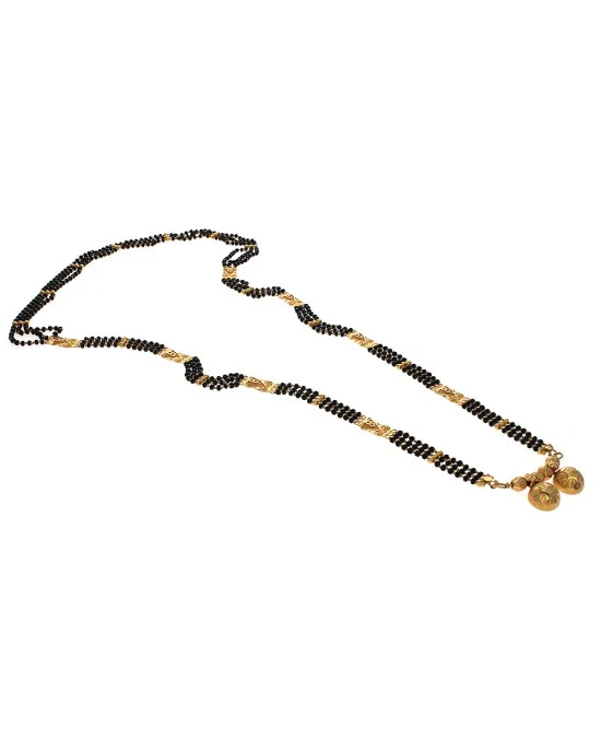 Black Onyx Bead and Gold Station 3 Strand Necklace in 22K Yellow Gold - Image 2