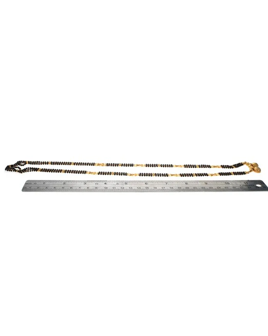 Black Onyx Bead and Gold Station 3 Strand Necklace in 22K Yellow Gold - Image 3