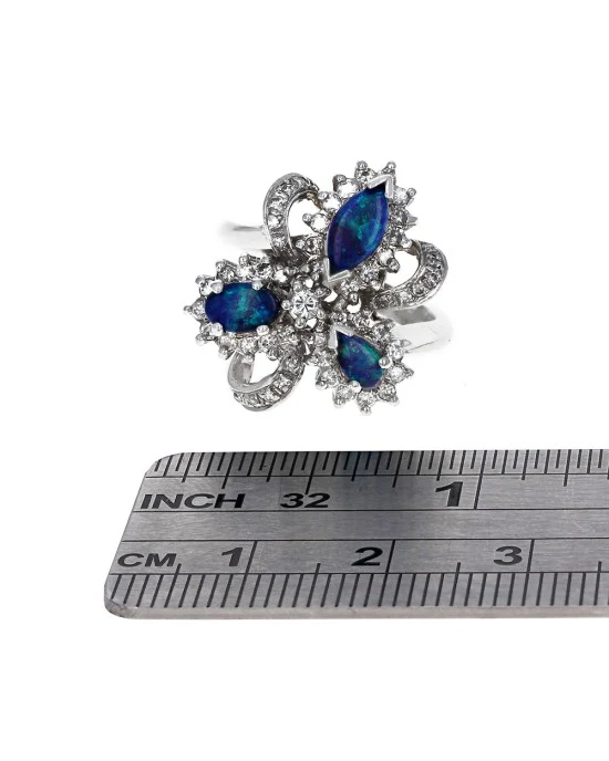 Black Opal and Diamond Halo Ribbon Ring - Image 3