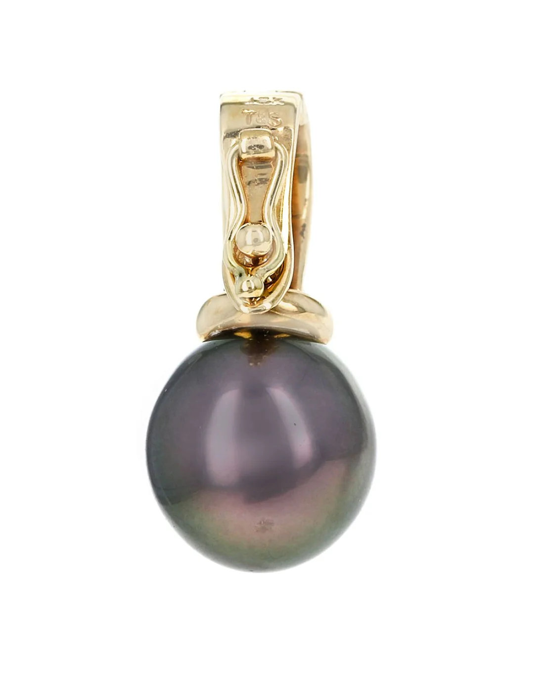 Black Pearl and Diamond Accent Enhancer Pendant in White and Yellow Gold - Image 2
