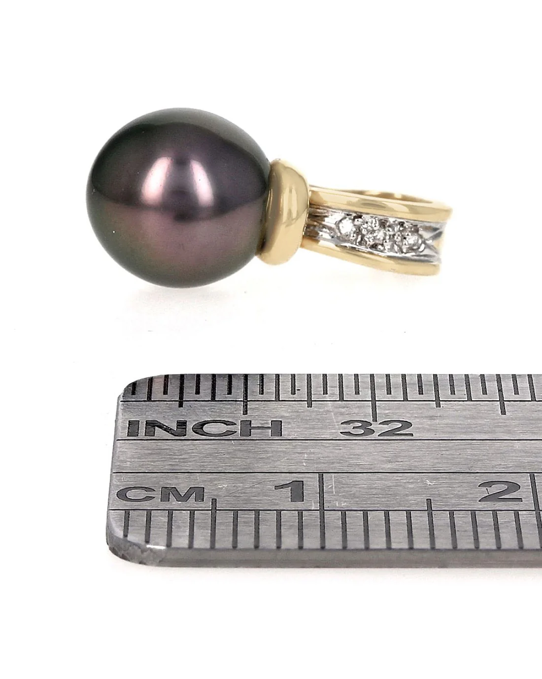 Black Pearl and Diamond Accent Enhancer Pendant in White and Yellow Gold - Image 3