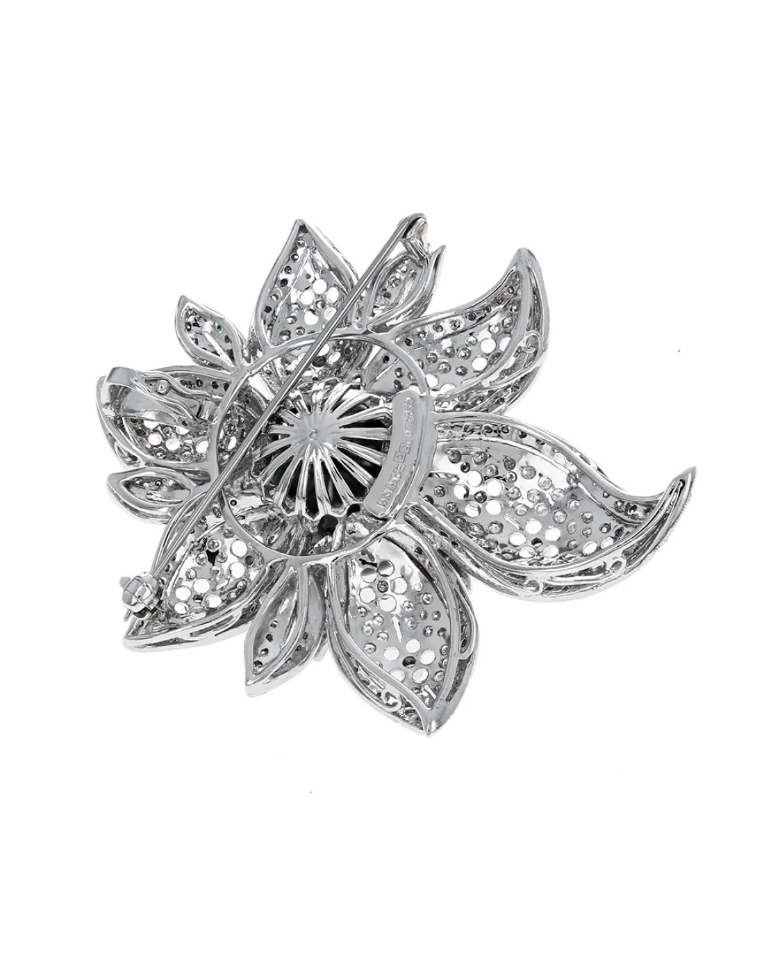 Black South Sea Pearl and Diamond Cut Out Flower Brooch - Image 2