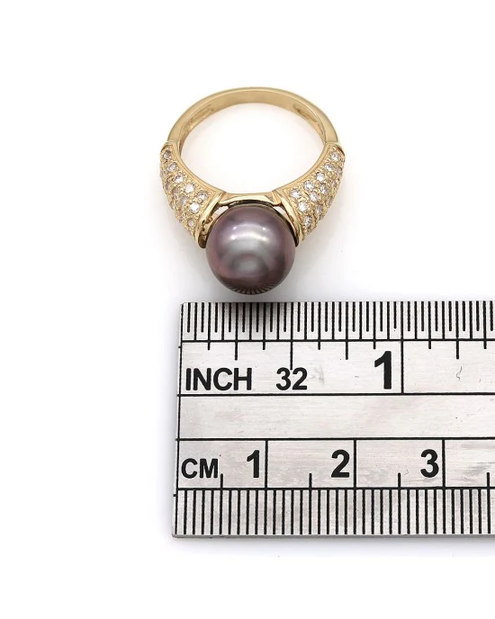 Black South Sea Pearl and Diamond Tapered ring in Gold - Image 3