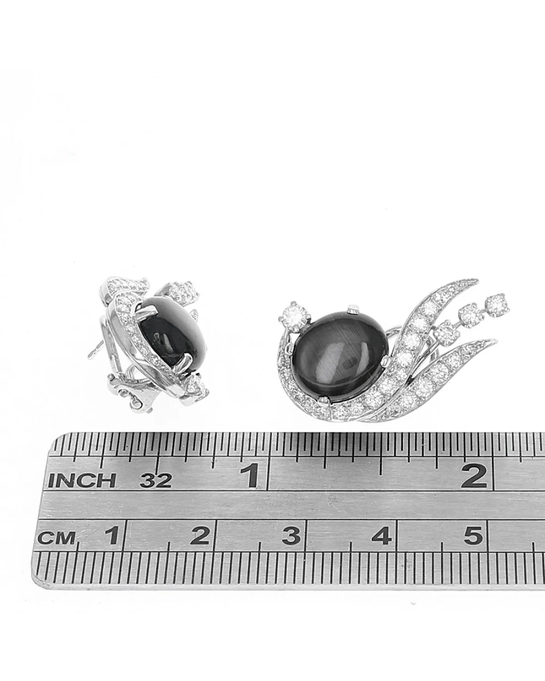 Black Star Sapphire and Diamond Winged Earrings - Image 3