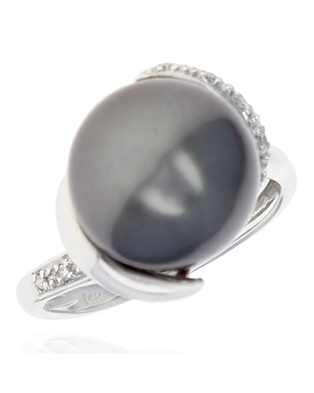 Black Tahitian Pearl and Diamond Halo Ring
