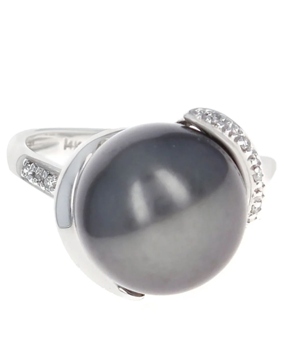 Black Tahitian Pearl and Diamond Halo Ring - Image 2