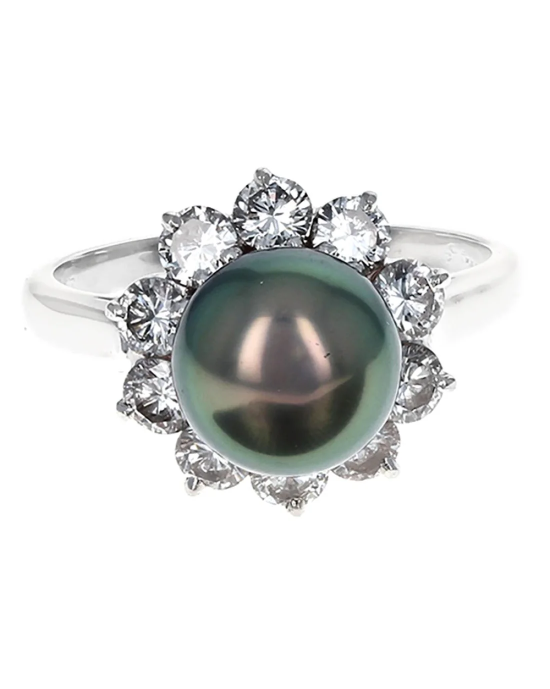 Black Tahitian Pearl and Diamond Halo Ring - Image 2