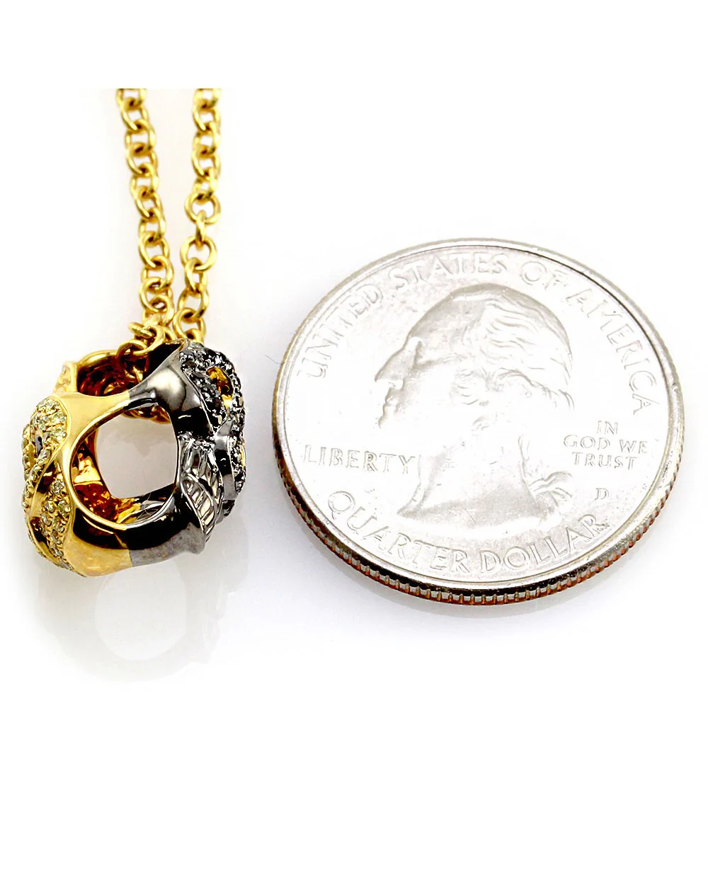 Black & Yellow Pave Diamond Reversible Skull Pendant in 18K Yellow Gold - Image 3
