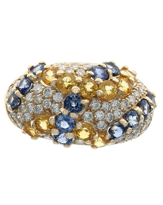 Blue and Yellow Sapphire Diamond Pave Dome Ring - Image 2