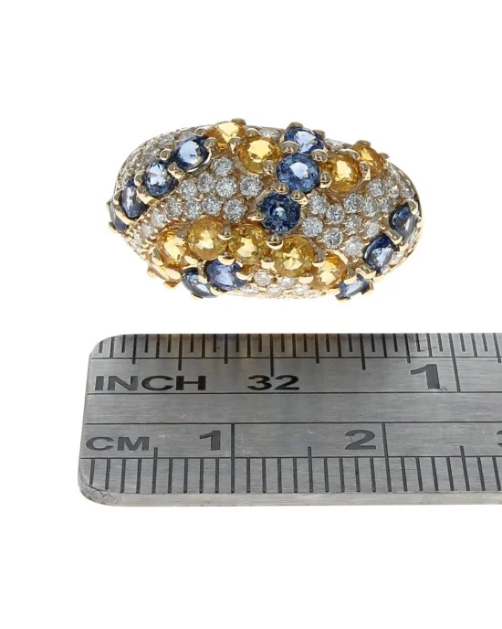 Blue and Yellow Sapphire Diamond Pave Dome Ring - Image 3
