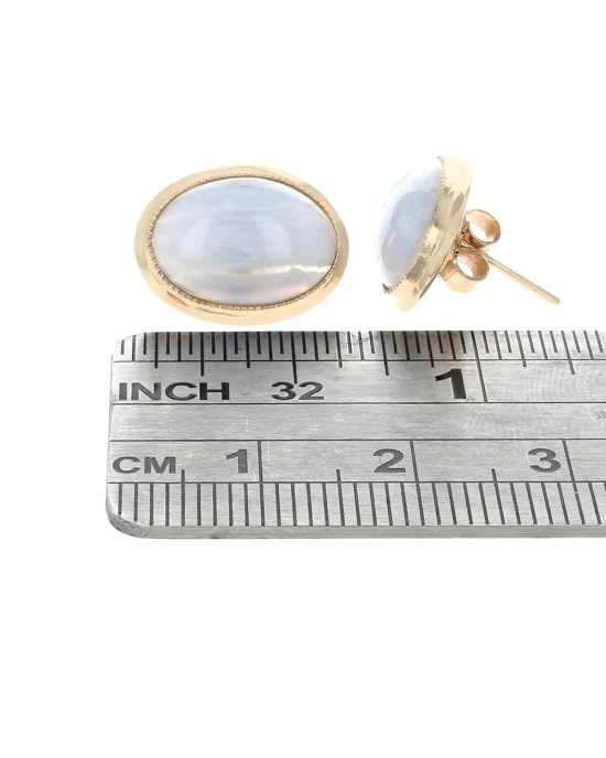Blue Lace Agate Oval Cabochon Stud Earrings - Image 3